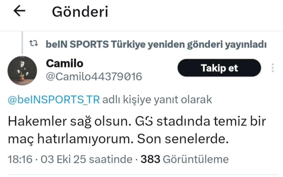 Galatasaray'ın genç isminin Galatasaray Bein Sports tarafından tepkisi! Retweet de ... 2